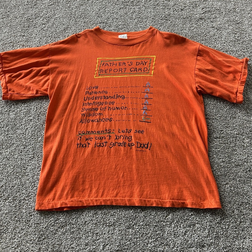 Vintage Sun Sportswear Shirt Mens Large Orange Father's Day Report Card T-Shirt